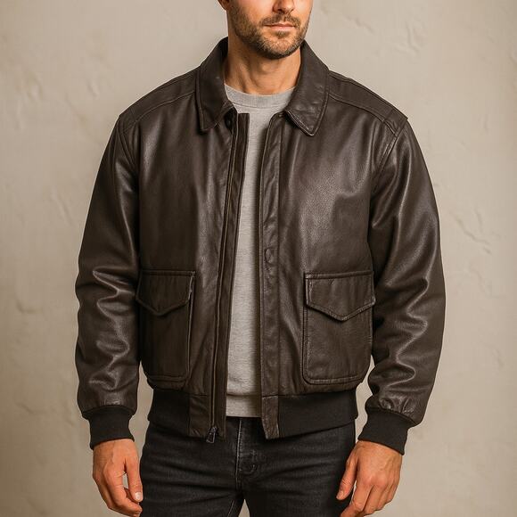 Air Force Airborne Leathers Men’s L Pilot Jacket Brown Genuine Leather - Picture 1 of 11